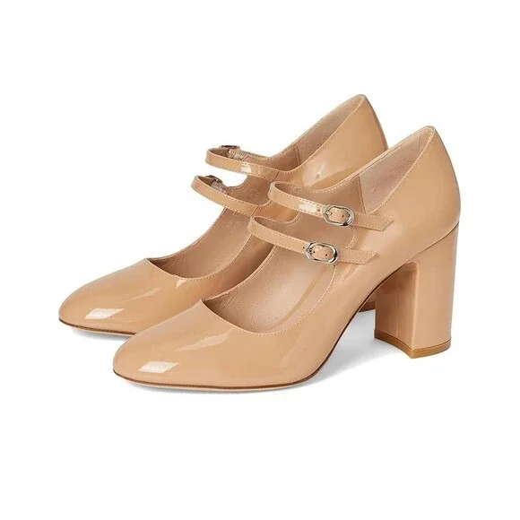 Stuart Weitzman Posh 85 Mary Jane Women's US 12 Adobe Leather Block Heel DDK770